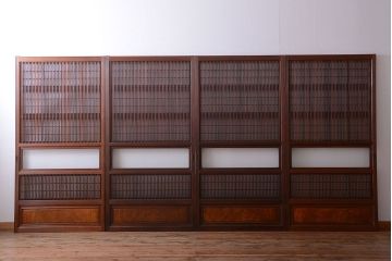 和製アンティーク　モールガラス入り格子戸4枚セット