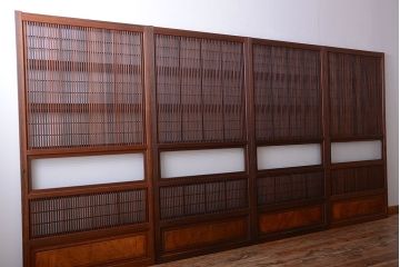 和製アンティーク　モールガラス入り格子戸4枚セット