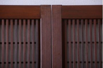 和製アンティーク　モールガラス入り格子戸4枚セット