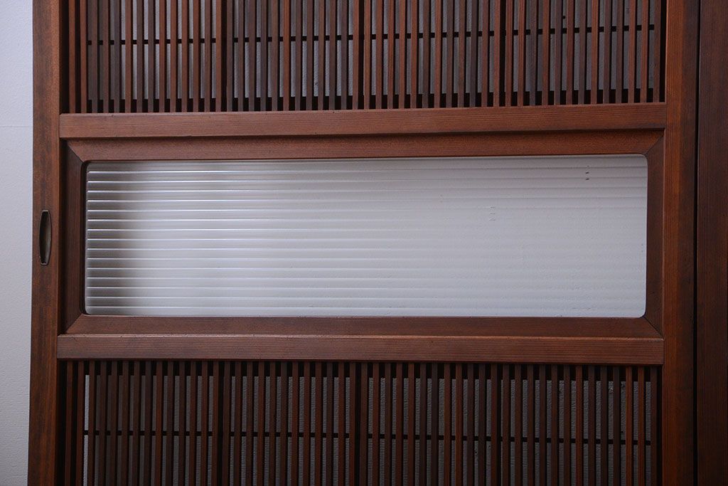 和製アンティーク　モールガラス入り格子戸4枚セット