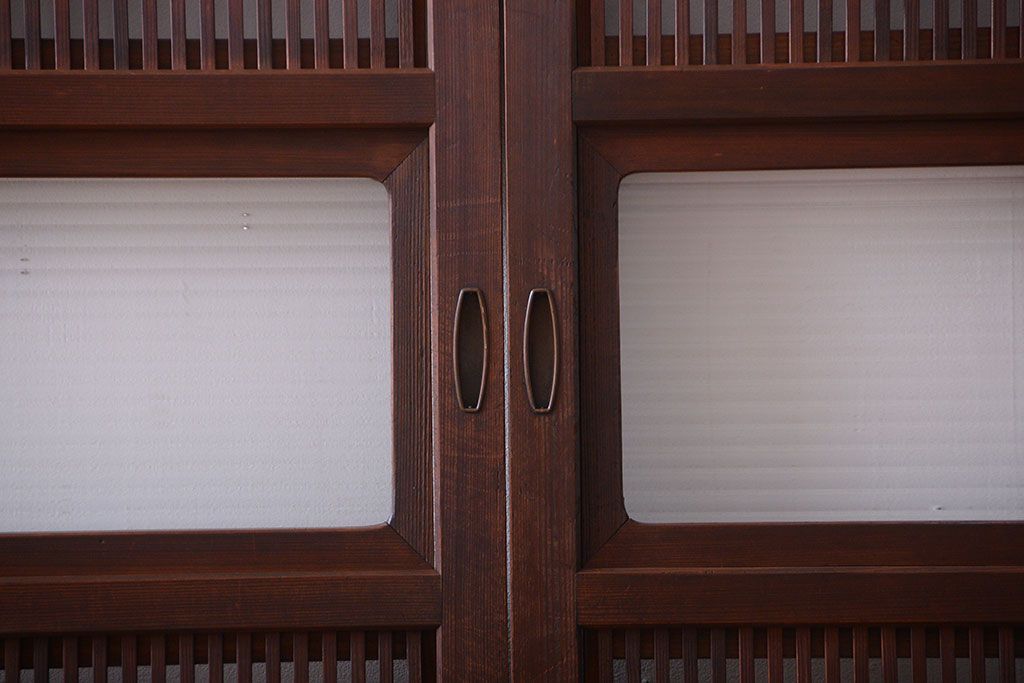 和製アンティーク　モールガラス入り格子戸4枚セット