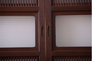 和製アンティーク　モールガラス入り格子戸4枚セット