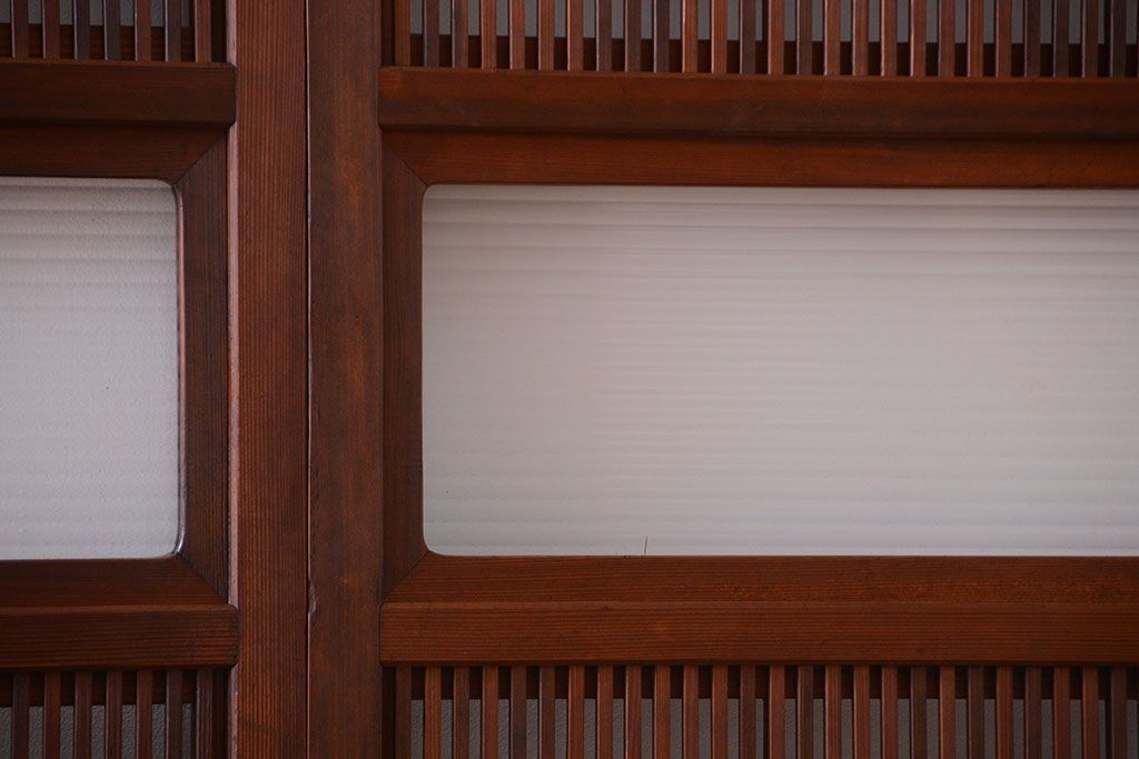 和製アンティーク　モールガラス入り格子戸4枚セット