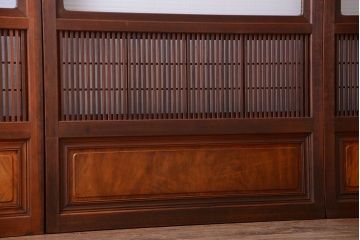 和製アンティーク　モールガラス入り格子戸4枚セット