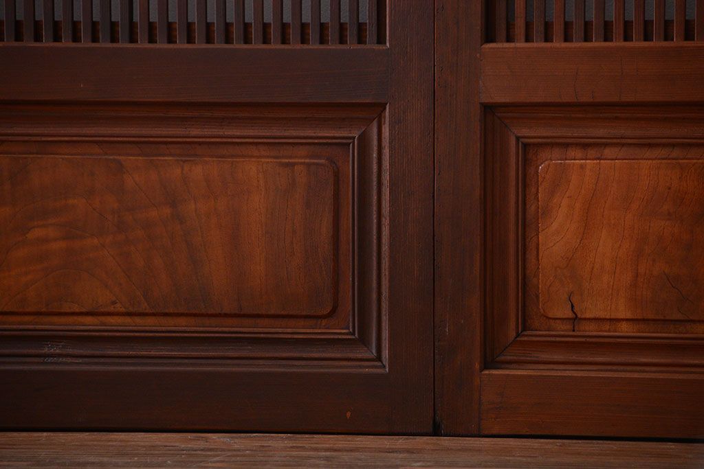 和製アンティーク　モールガラス入り格子戸4枚セット