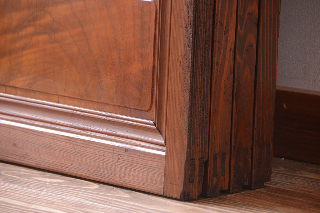 和製アンティーク　モールガラス入り格子戸4枚セット