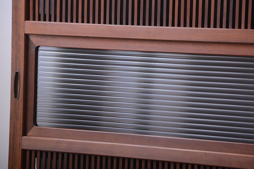 和製アンティーク　モールガラス入り格子戸4枚セット