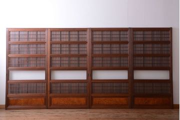 和製アンティーク　モールガラス入り格子戸4枚セット