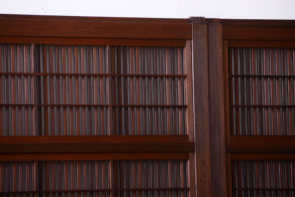 和製アンティーク　モールガラス入り格子戸4枚セット