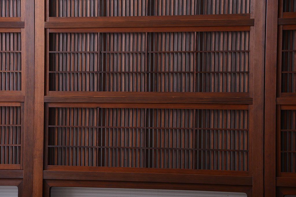 和製アンティーク　モールガラス入り格子戸4枚セット