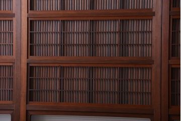 和製アンティーク　モールガラス入り格子戸4枚セット