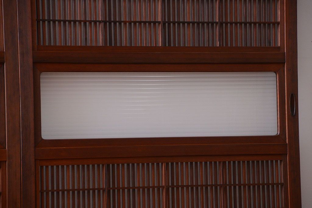 和製アンティーク　モールガラス入り格子戸4枚セット