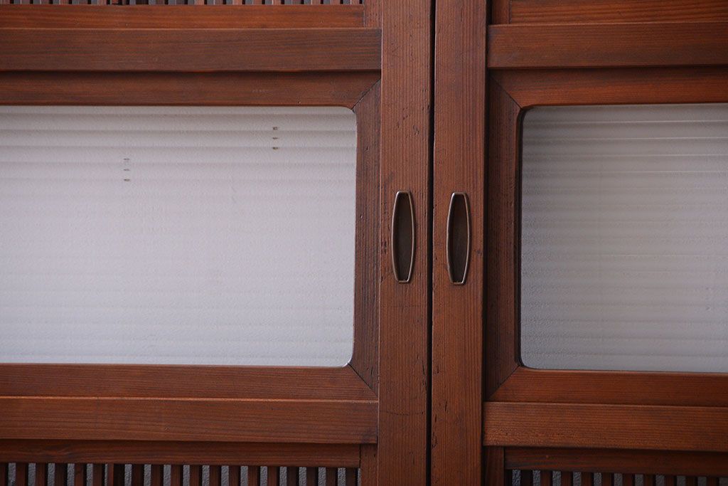 和製アンティーク　モールガラス入り格子戸4枚セット