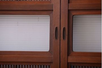 和製アンティーク　モールガラス入り格子戸4枚セット