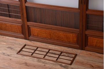 和製アンティーク　モールガラス入り格子戸4枚セット