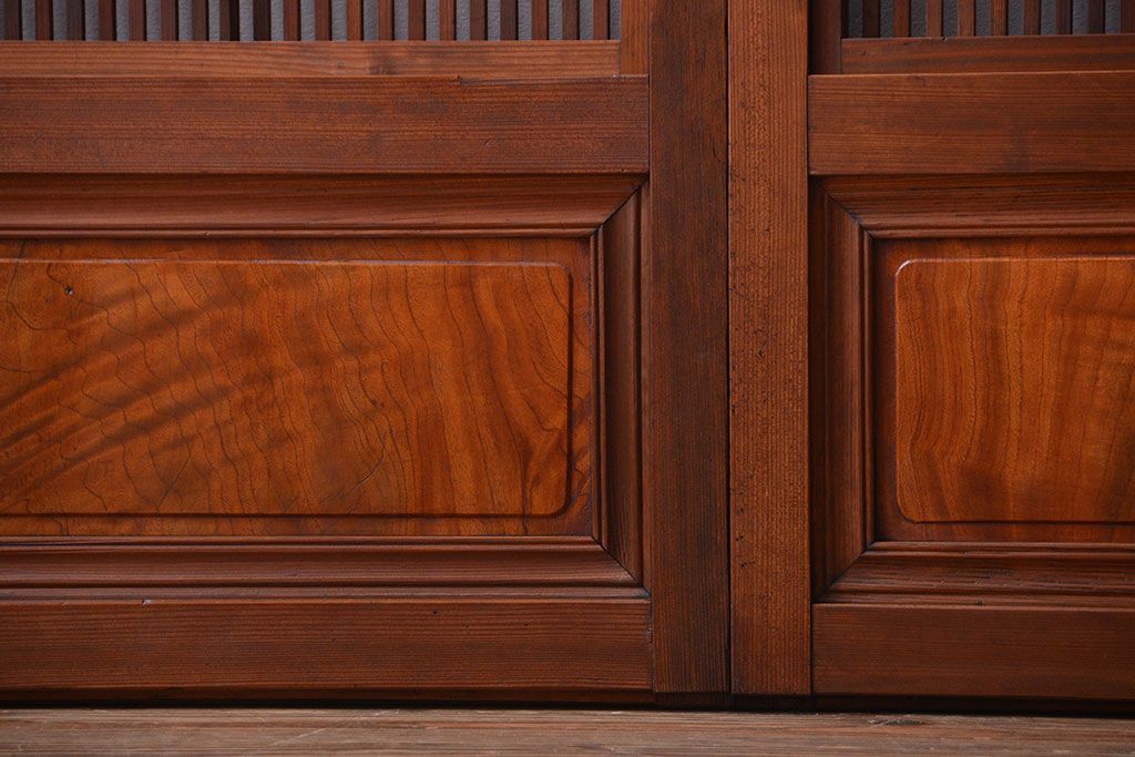 和製アンティーク　モールガラス入り格子戸4枚セット