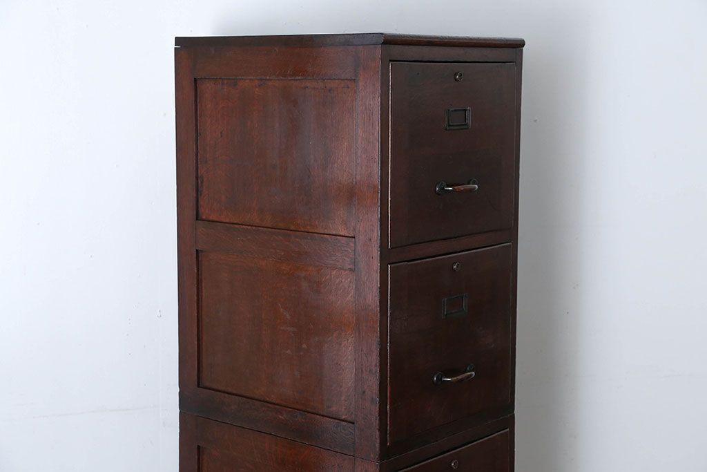 アンティーク家具　和製アンティーク　古い木製の縦型4杯引き出し(書類ケース)