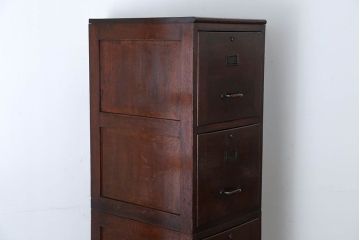 アンティーク家具　和製アンティーク　古い木製の縦型4杯引き出し(書類ケース)