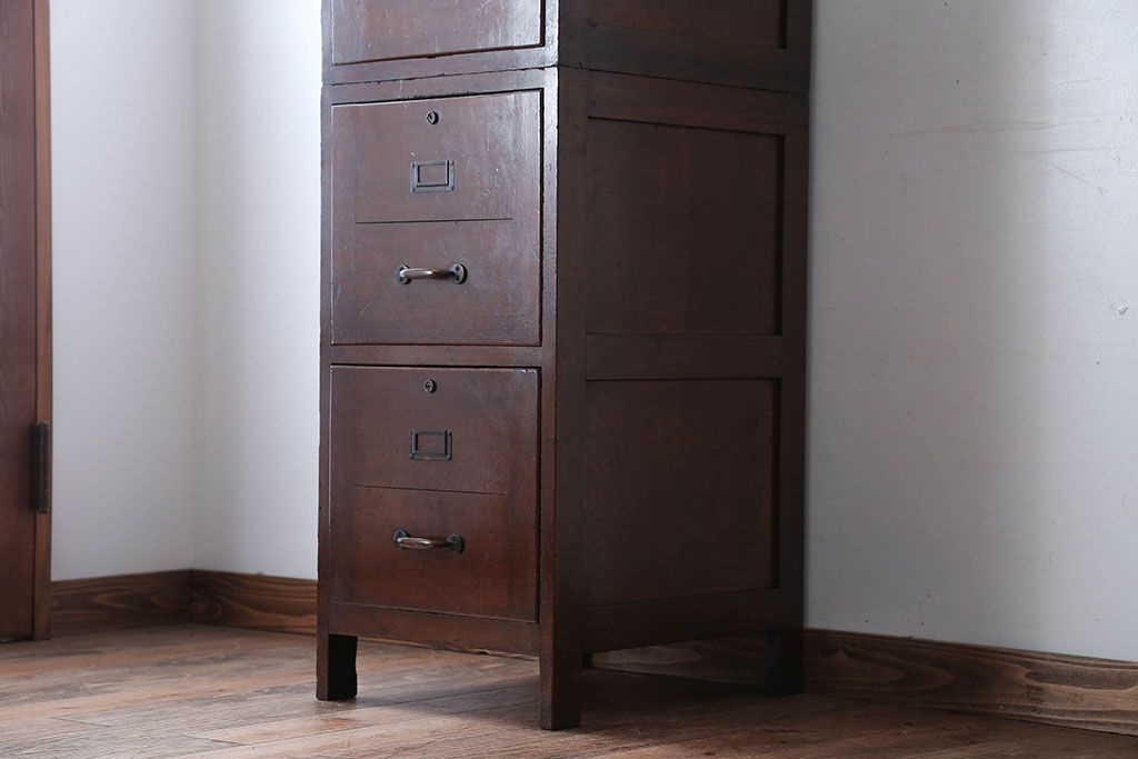 アンティーク家具　和製アンティーク　古い木製の縦型4杯引き出し(書類ケース)