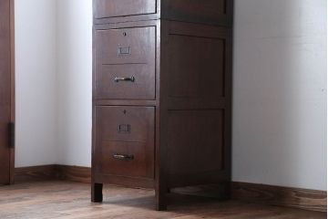 アンティーク家具　和製アンティーク　古い木製の縦型4杯引き出し(書類ケース)