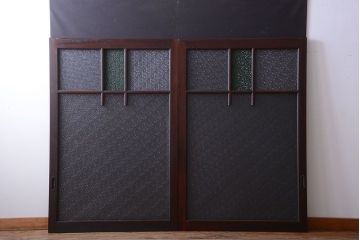 大正ロマン　当時物色ガラス入り!アンティーク引き戸2枚セット(窓)