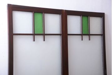 大正ロマン　当時物色ガラス入り!アンティーク引き戸2枚セット(窓)