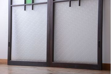 大正ロマン　当時物色ガラス入り!アンティーク引き戸2枚セット(窓)