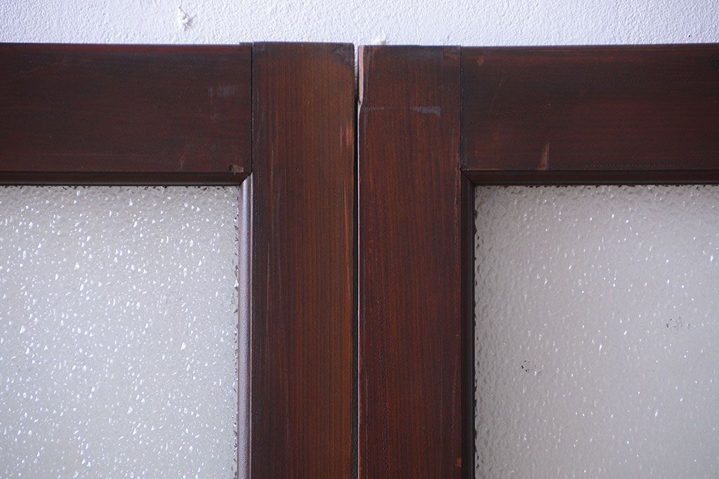 大正ロマン　当時物色ガラス入り!アンティーク引き戸2枚セット(窓)