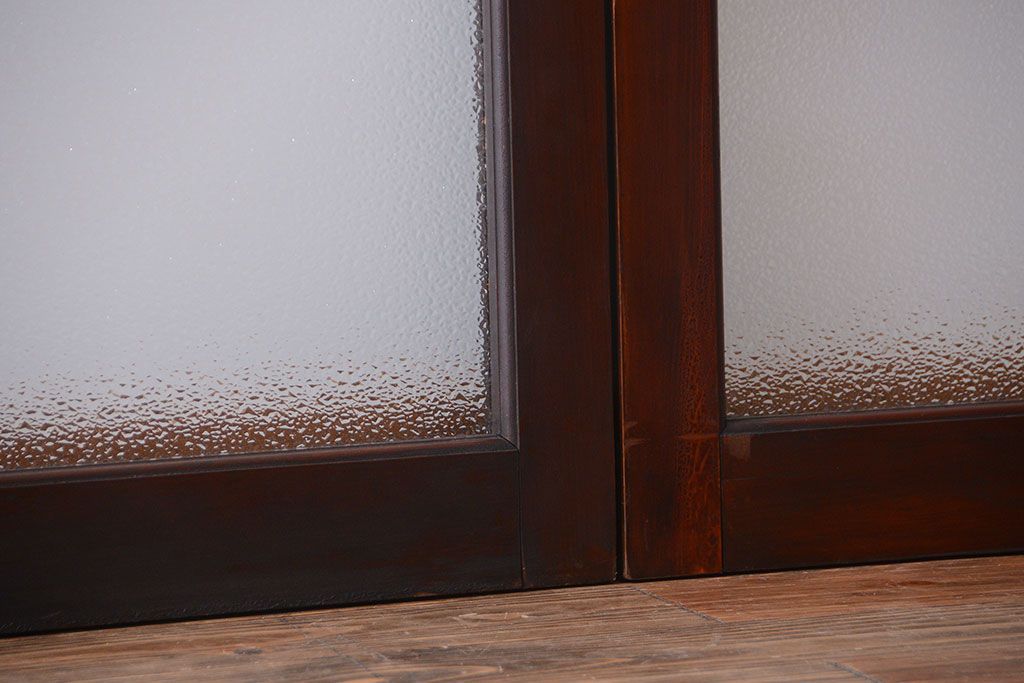 大正ロマン　当時物色ガラス入り!アンティーク引き戸2枚セット(窓)