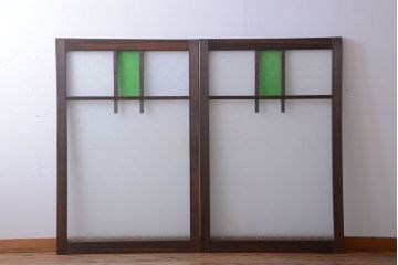 大正ロマン　当時物色ガラス入り!アンティーク引き戸2枚セット(窓)