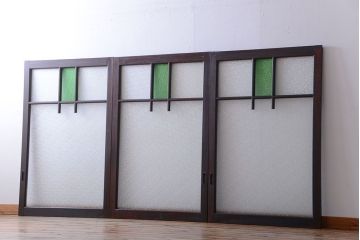 大正ロマン　当時物色ガラス入り!アンティーク引き戸2枚セット(窓)