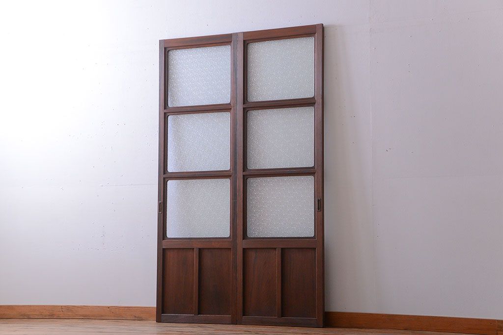 和製アンティーク　ダイヤガラス入り!レトロな幅の狭いガラス戸2枚セット