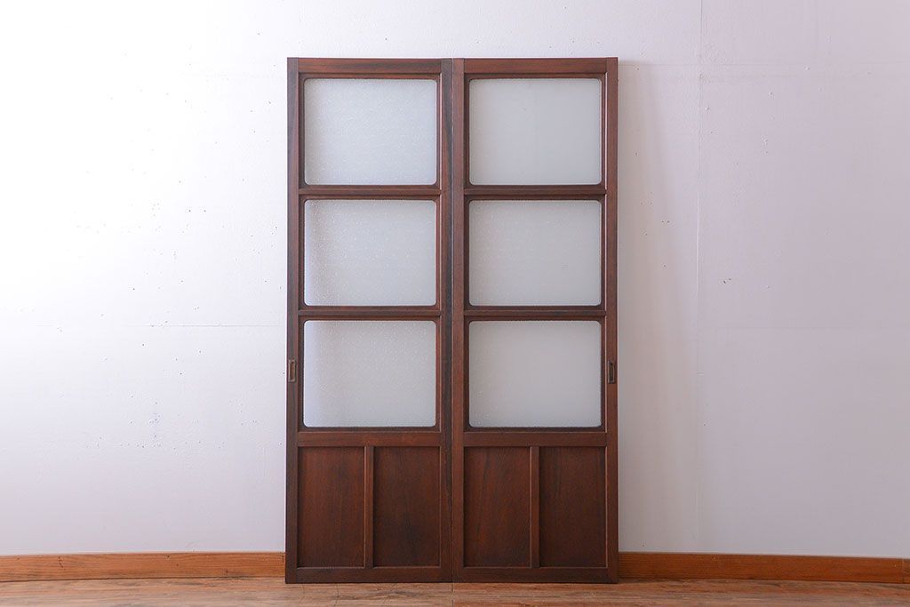 和製アンティーク　ダイヤガラス入り!レトロな幅の狭いガラス戸2枚セット