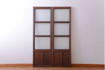 和製アンティーク　ダイヤガラス入り!レトロな幅の狭いガラス戸2枚セット