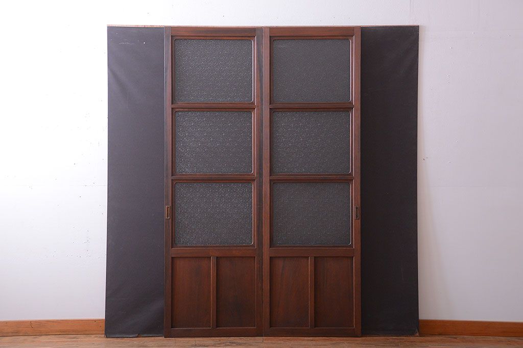 和製アンティーク　ダイヤガラス入り!レトロな幅の狭いガラス戸2枚セット