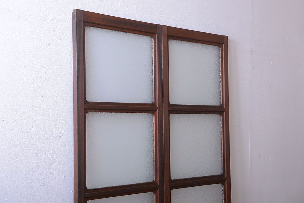 和製アンティーク　ダイヤガラス入り!レトロな幅の狭いガラス戸2枚セット