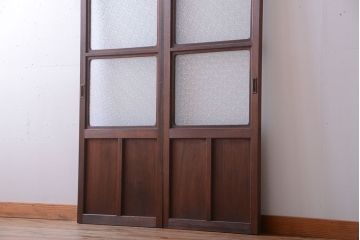 和製アンティーク　ダイヤガラス入り!レトロな幅の狭いガラス戸2枚セット