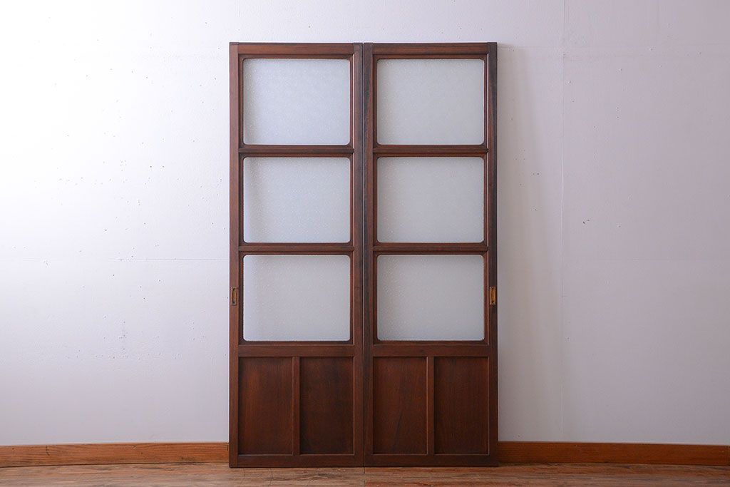 和製アンティーク　ダイヤガラス入り!レトロな幅の狭いガラス戸2枚セット