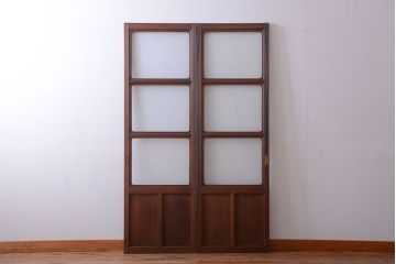 和製アンティーク　ダイヤガラス入り!レトロな幅の狭いガラス戸2枚セット