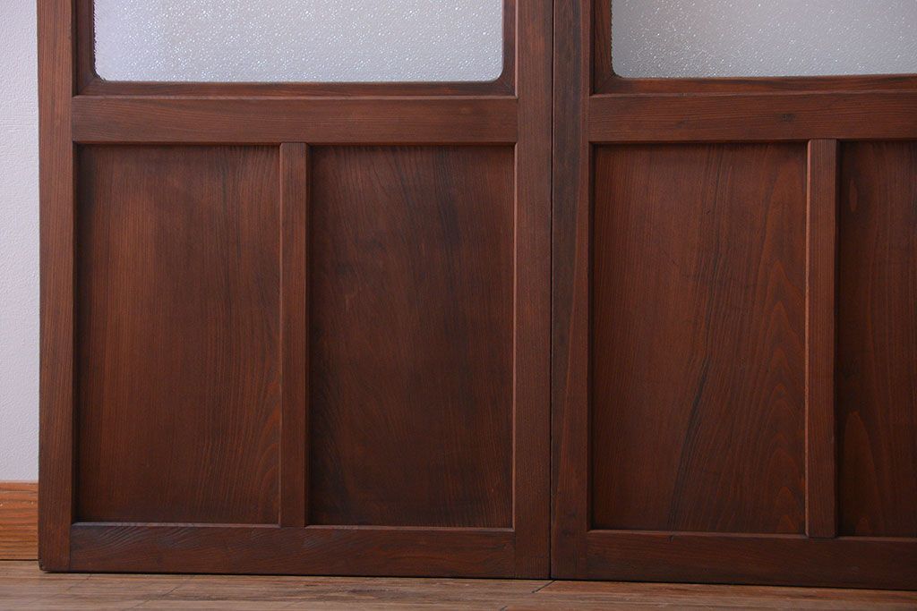 和製アンティーク　ダイヤガラス入り!レトロな幅の狭いガラス戸2枚セット