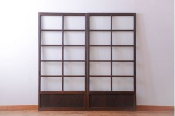 アンティーク　古い木のシンプルでおしゃれなガラス戸2枚セット