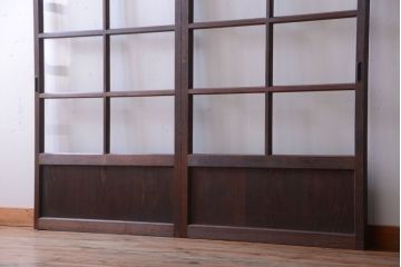 アンティーク　古い木のシンプルでおしゃれなガラス戸2枚セット