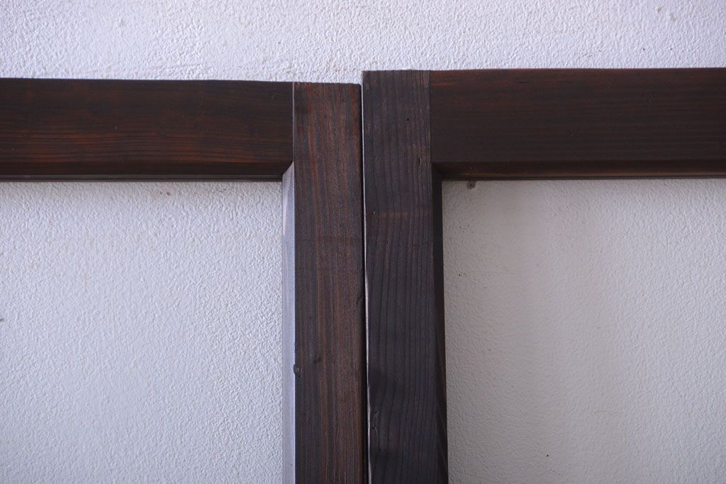 アンティーク　古い木のシンプルでおしゃれなガラス戸2枚セット