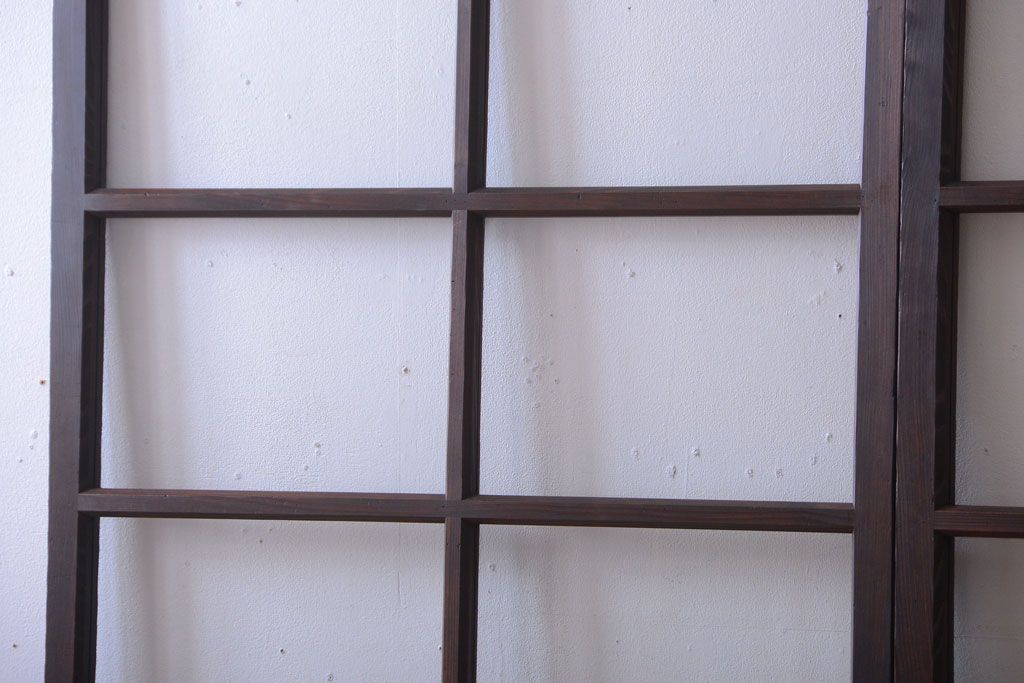 アンティーク　古い木のシンプルでおしゃれなガラス戸2枚セット