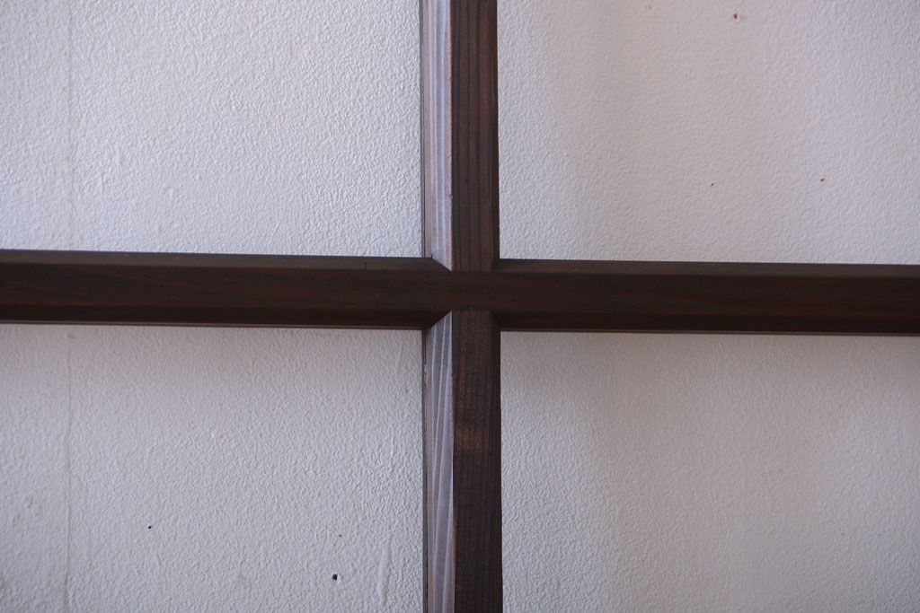 アンティーク　古い木のシンプルでおしゃれなガラス戸2枚セット