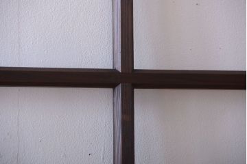 アンティーク　古い木のシンプルでおしゃれなガラス戸2枚セット