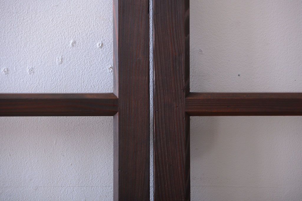 アンティーク　古い木のシンプルでおしゃれなガラス戸2枚セット