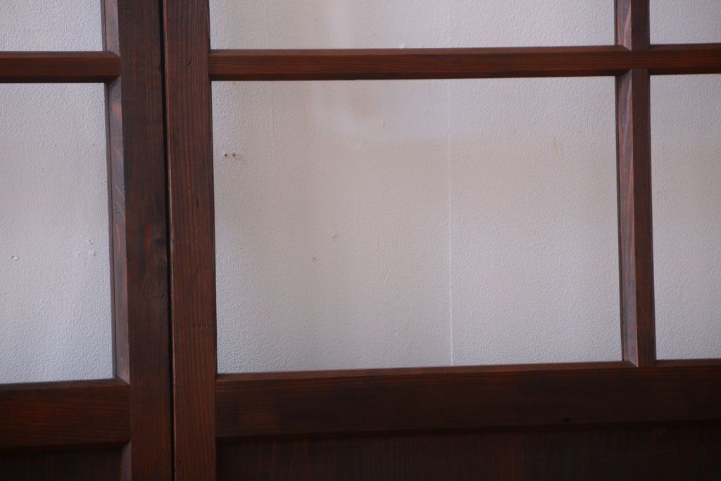 アンティーク　古い木のシンプルでおしゃれなガラス戸2枚セット