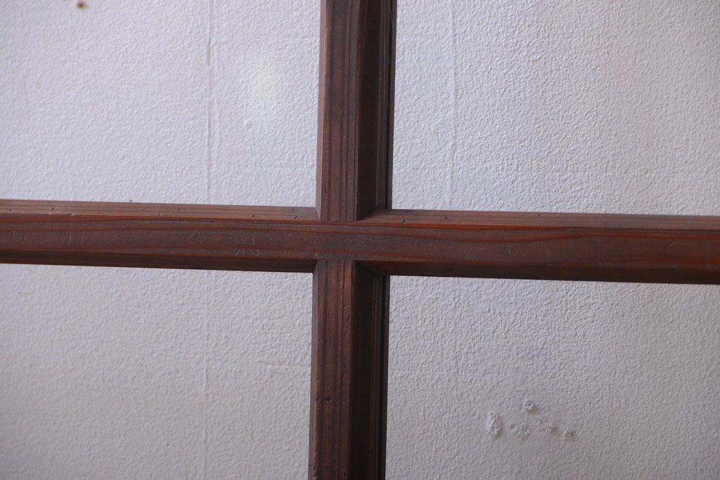 アンティーク　古い木のシンプルでおしゃれなガラス戸2枚セット