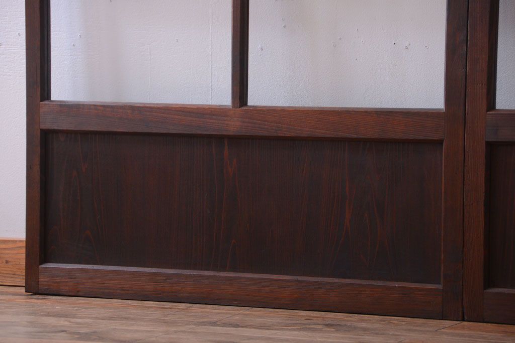 アンティーク　古い木のシンプルでおしゃれなガラス戸2枚セット